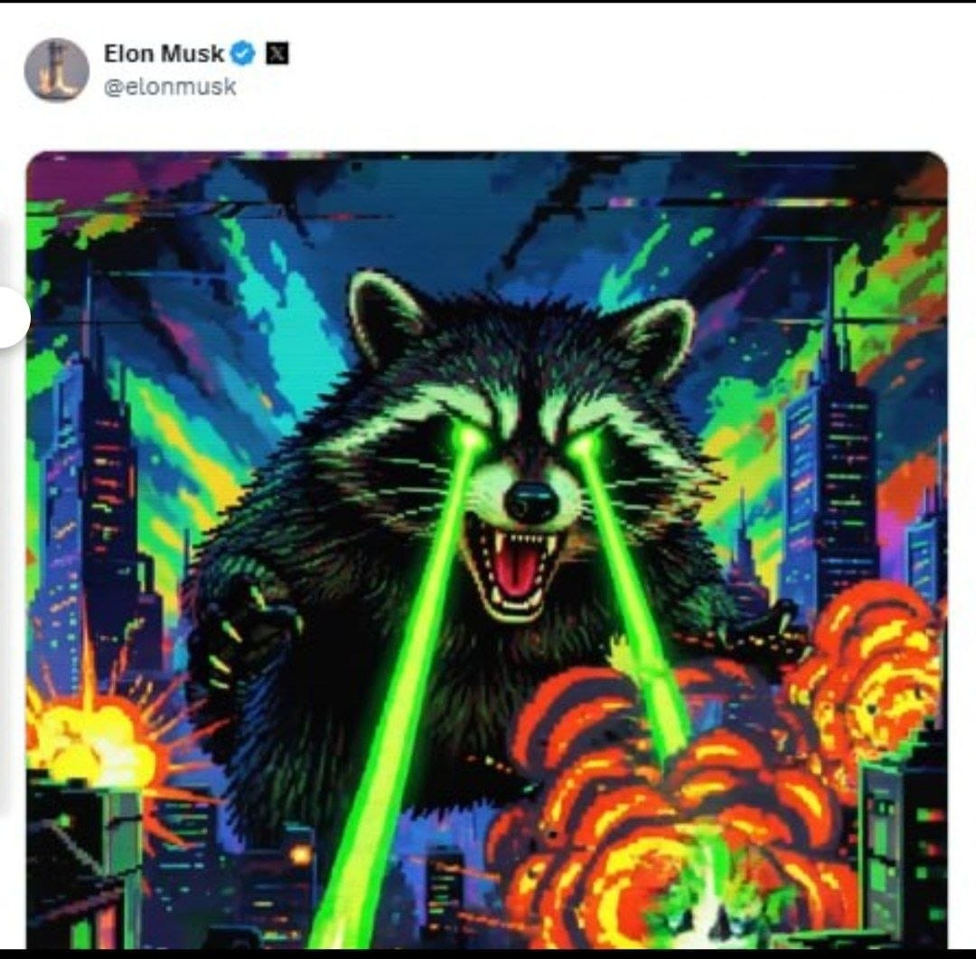 Elon tweet laser raccoon destroying the city